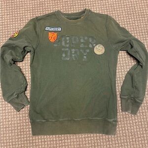 Superdry Men's Olive Crewneck Sweatshirt with Patches Sz L